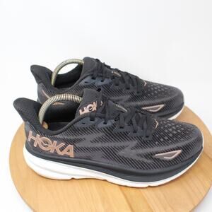Hoka One One Shoes Womens 9 Clifton 9 Sneakers Black Rose Gold Running Athletic
